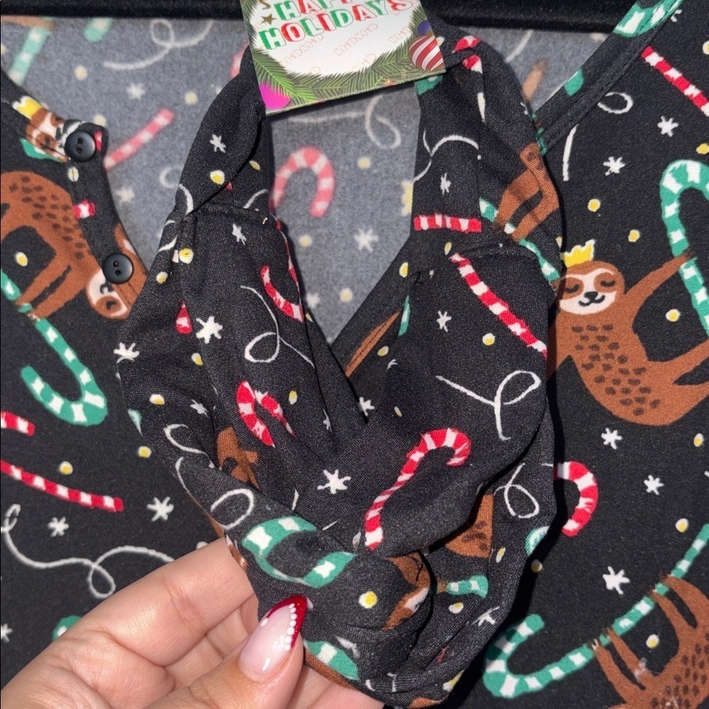 Sho Sho Christmas Sloth Candy Cane Onesie Pajamas Headband Black Red Size M - Picture 3 of 4
